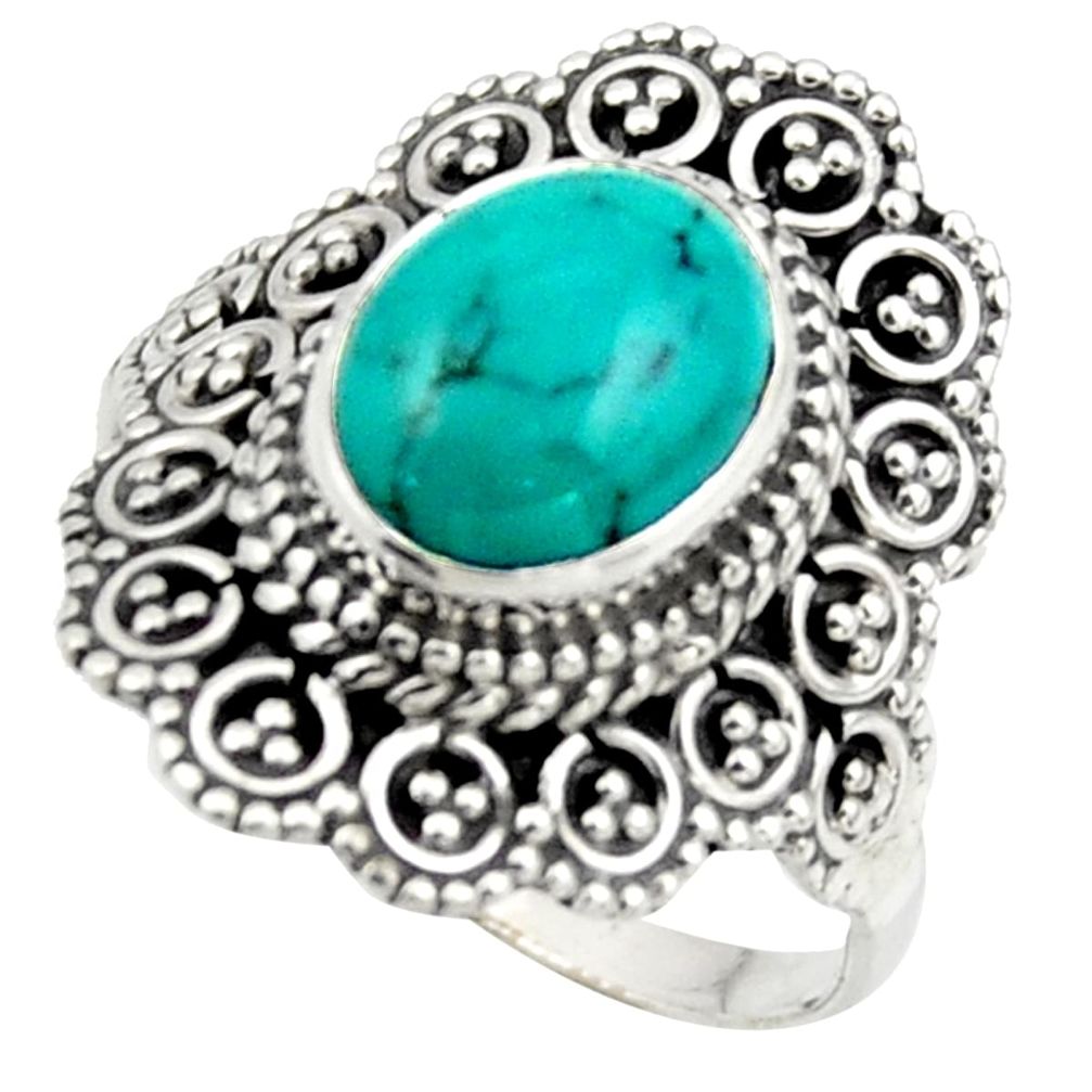 4.40cts natural green turquoise tibetan silver solitaire ring size 8.5 r41622