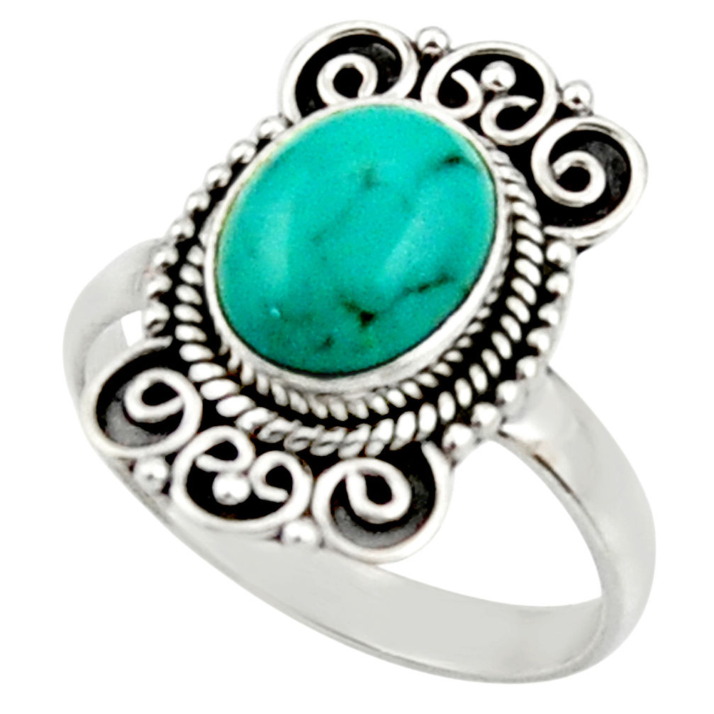 4.13cts natural green turquoise tibetan silver solitaire ring size 8.5 r52647