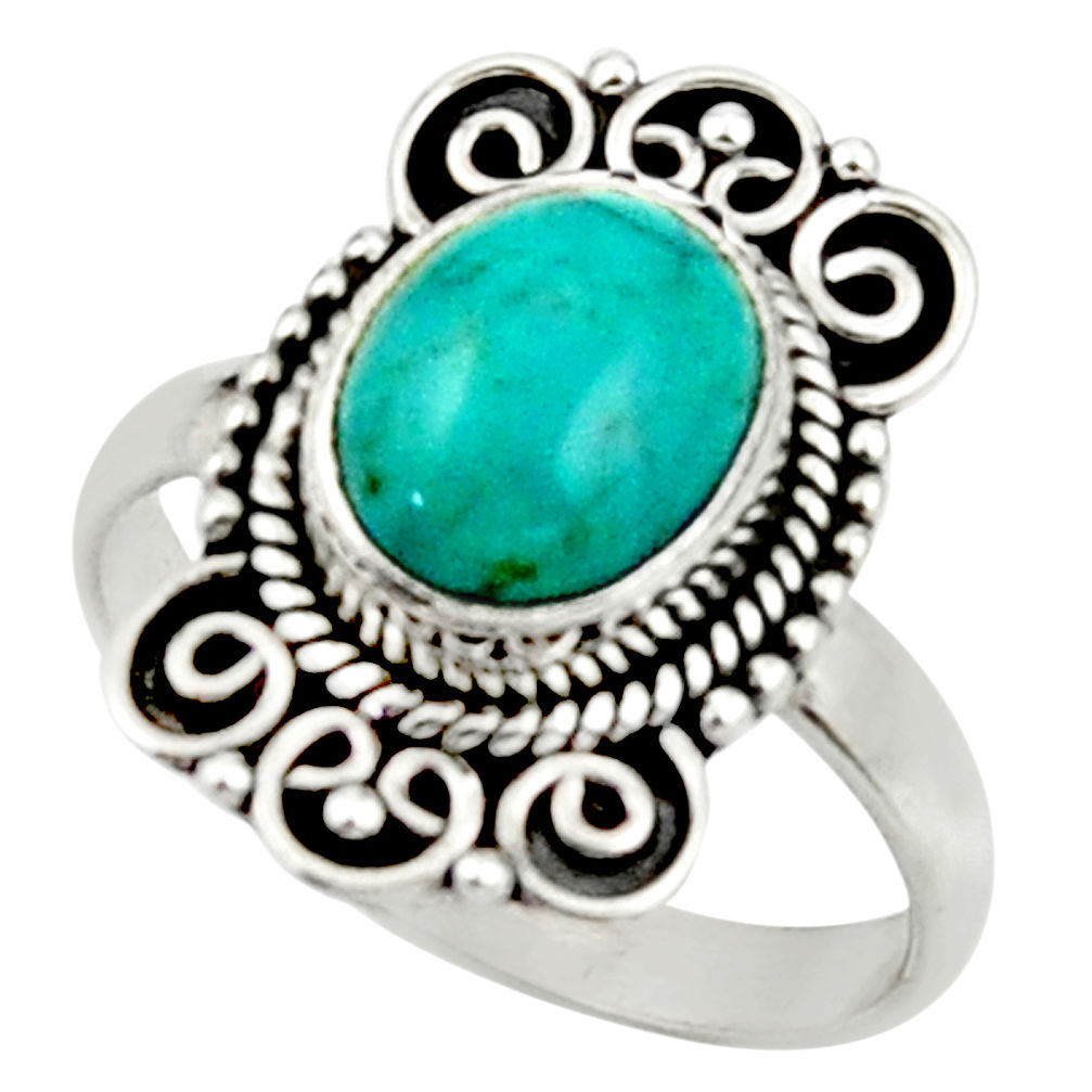 4.13cts natural green turquoise tibetan silver solitaire ring size 7.5 r52648