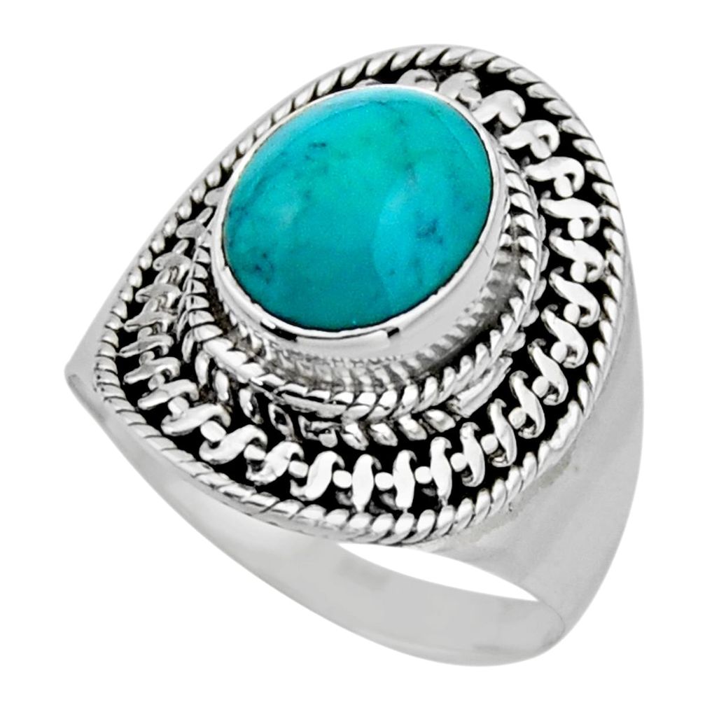 4.30cts natural green turquoise tibetan silver solitaire ring size 6.5 r53501