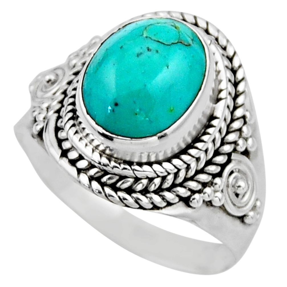 4.08cts natural green turquoise tibetan silver solitaire ring size 6.5 r53516