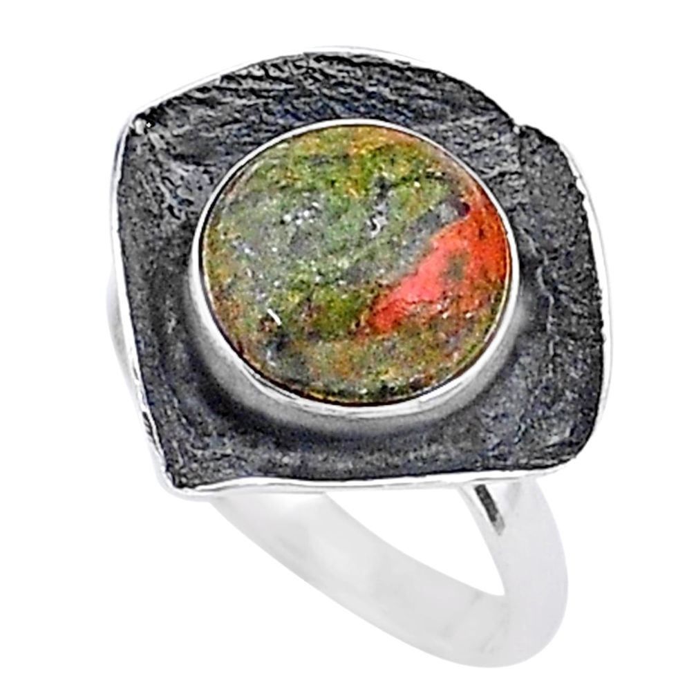 5.13cts natural green unakite 925 silver solitaire handmade ring size 7 t16033