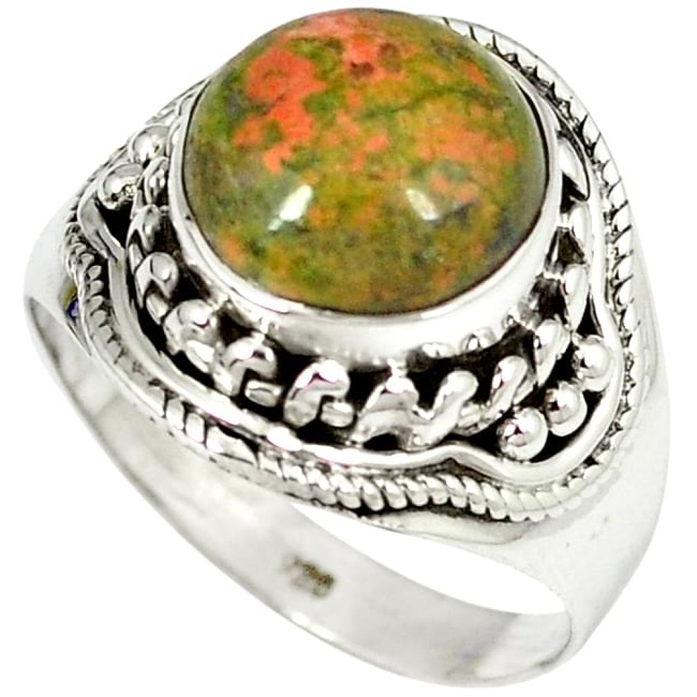 Natural green unakite 925 sterling silver solitaire ring jewelry size 7.5 j13754