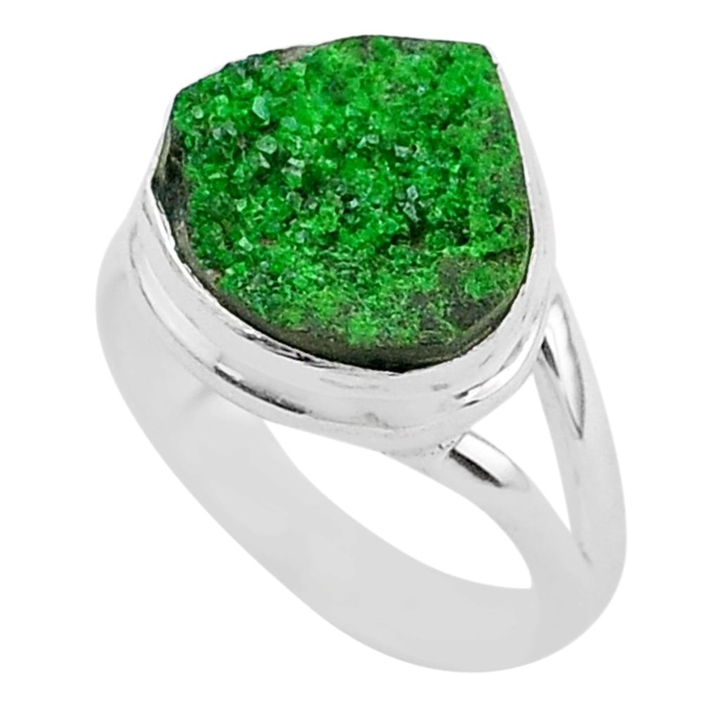 6.08cts natural green uvarovite garnet 925 silver solitaire ring size 7 t2023