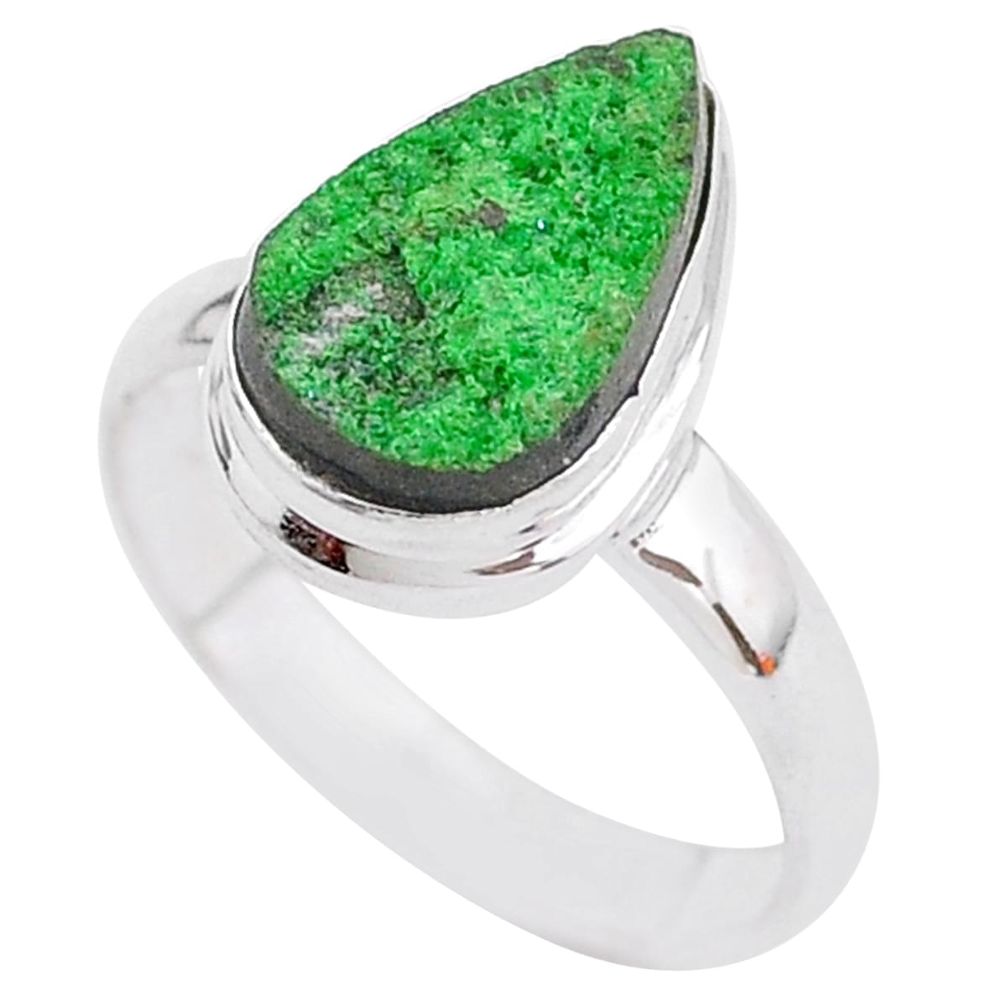 6.10cts natural green uvarovite garnet 925 silver solitaire ring size 8.5 t2002