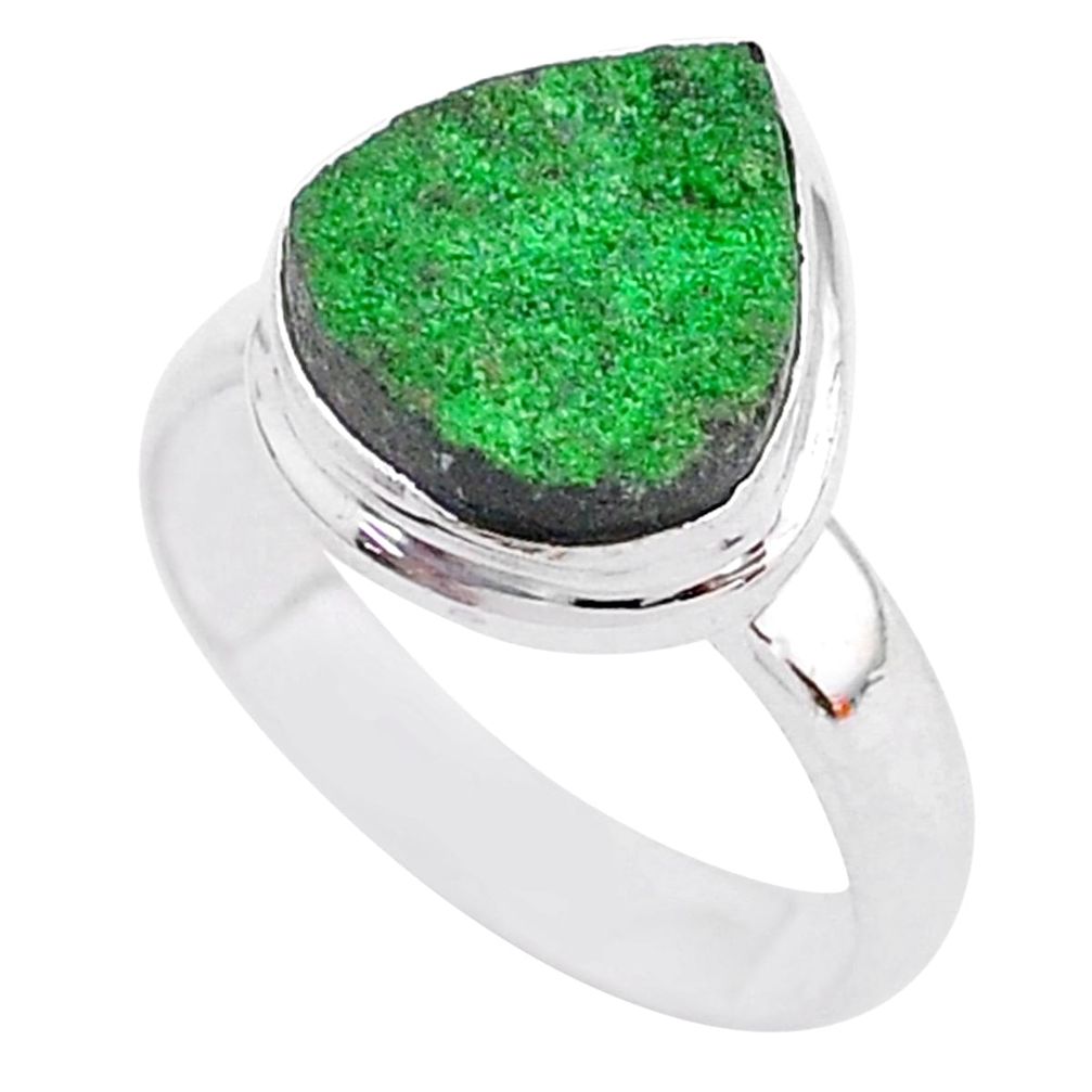 5.56cts natural green uvarovite garnet 925 silver solitaire ring size 6.5 t2003