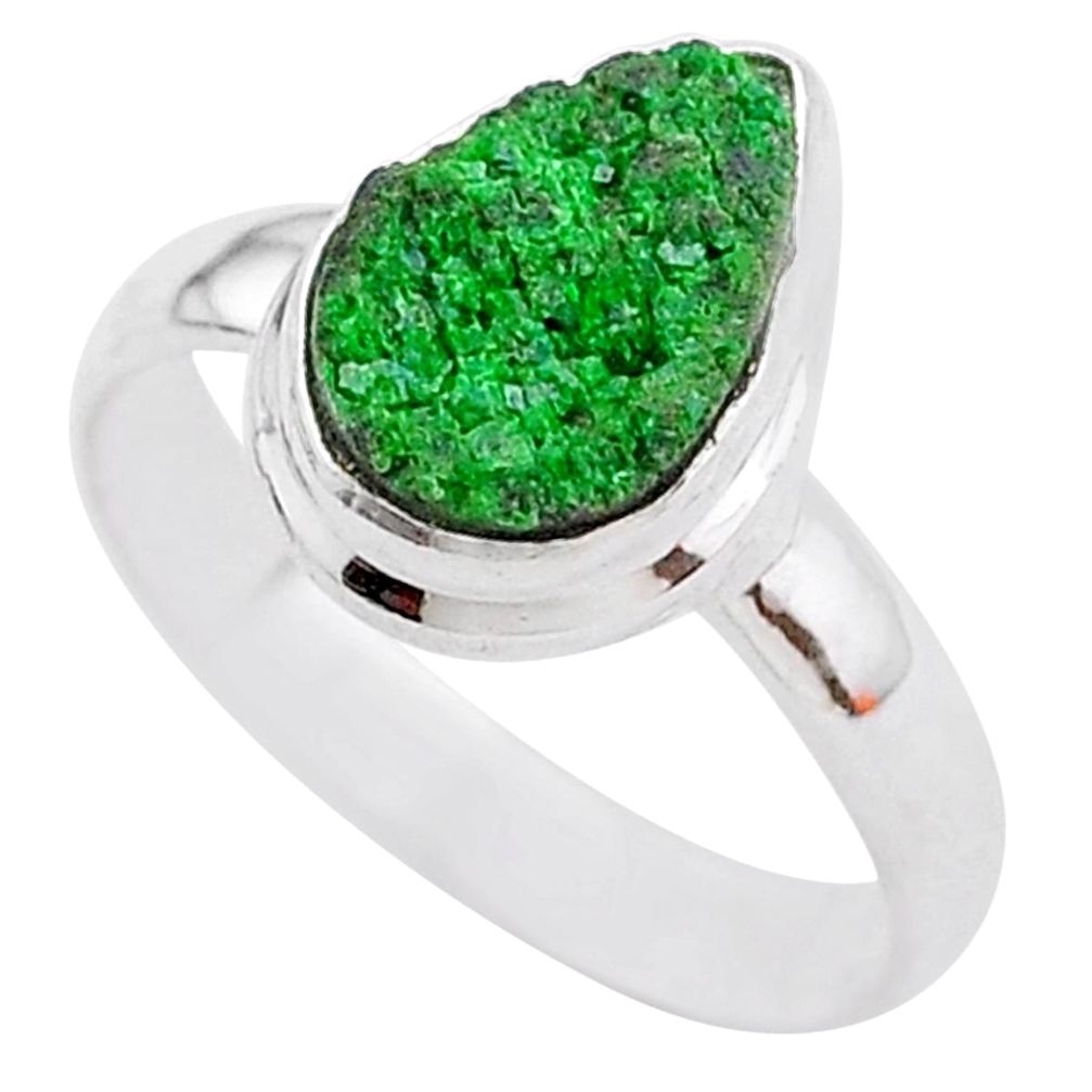 4.47cts natural green uvarovite garnet 925 silver solitaire ring size 8.5 t2006