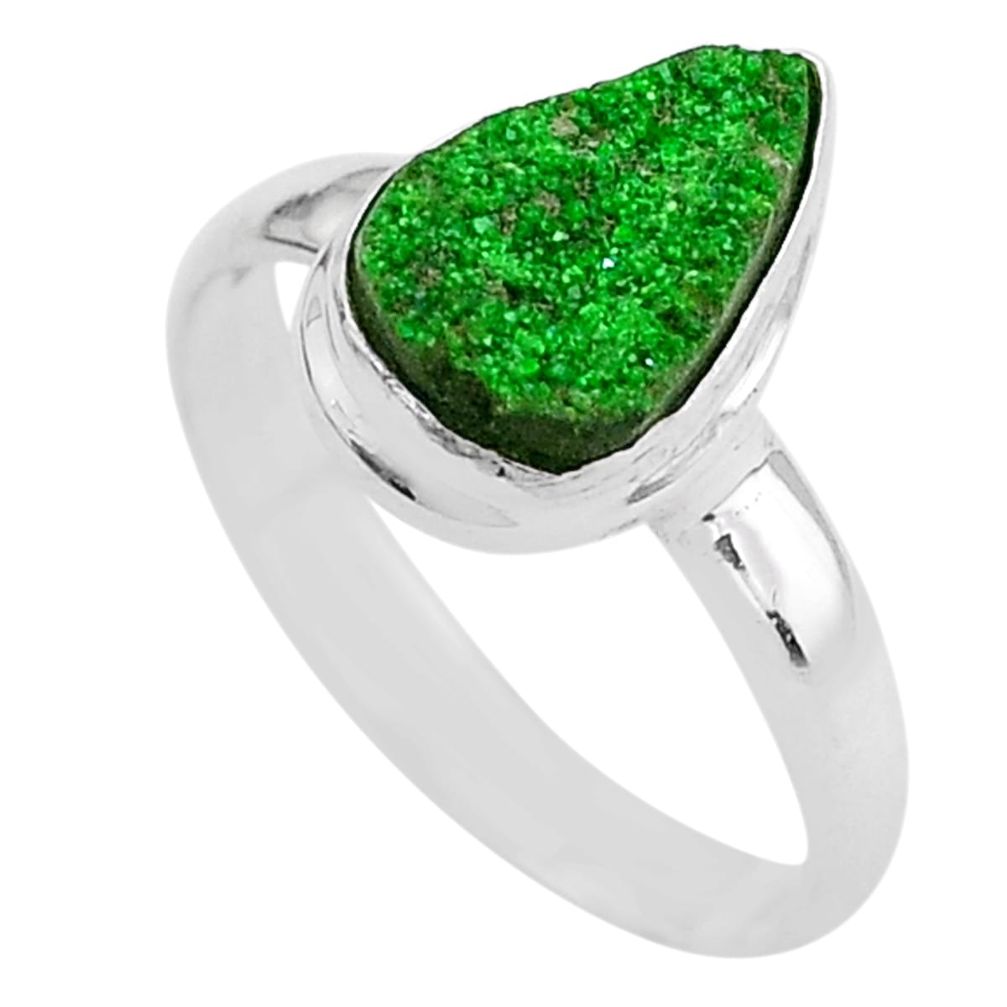 4.26cts natural green uvarovite garnet 925 silver solitaire ring size 9.5 t2026