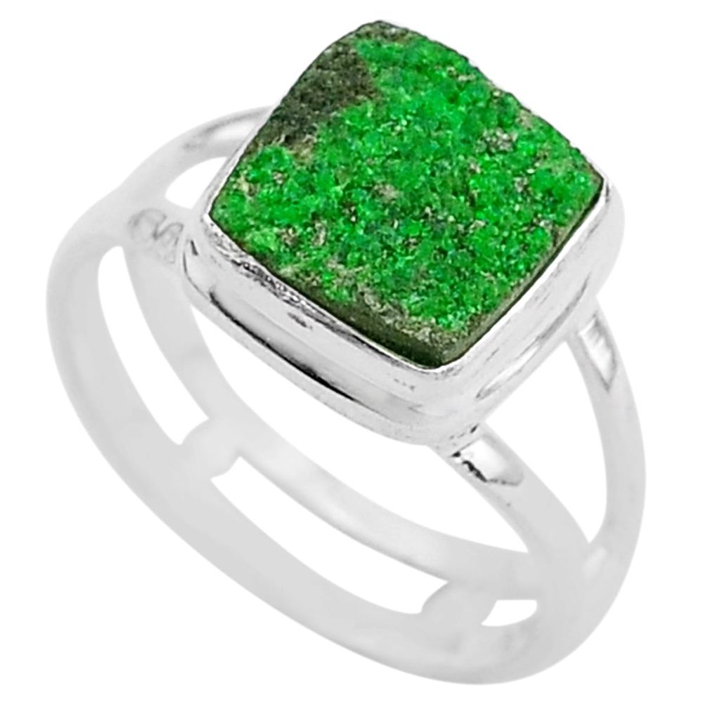 4.92cts natural green uvarovite garnet 925 silver solitaire ring size 7.5 t2031