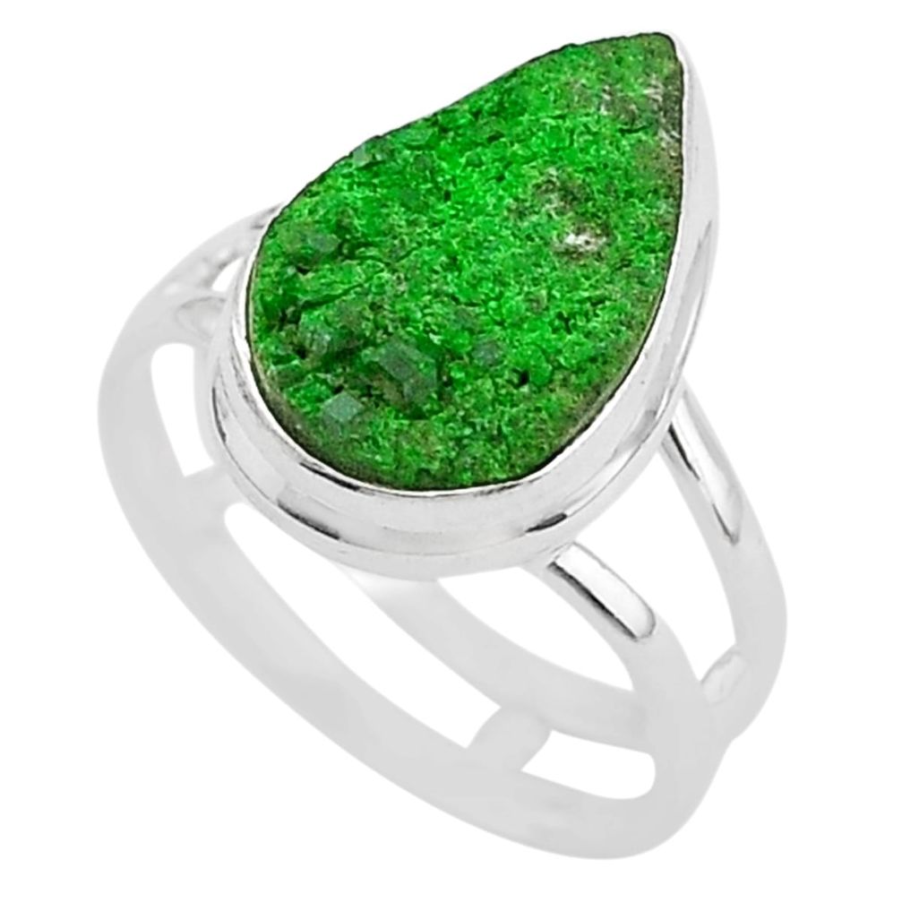 6.10cts natural green uvarovite garnet 925 silver solitaire ring size 7.5 t2032