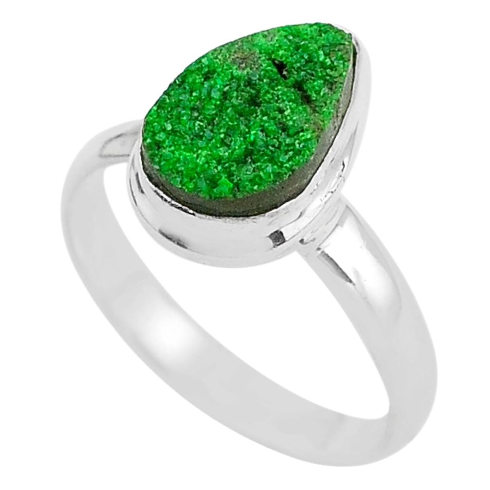 4.69cts natural green uvarovite garnet 925 silver solitaire ring size 9.5 t2036