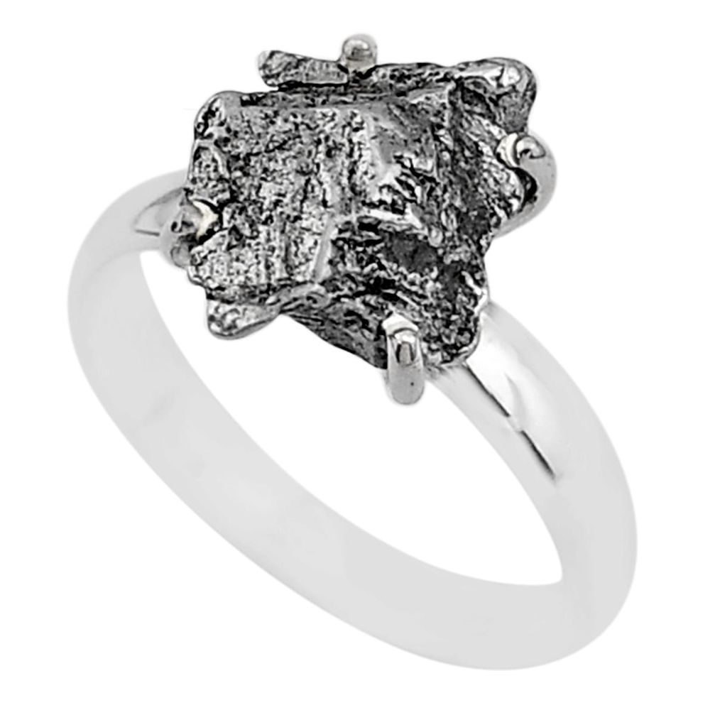 6.03cts natural grey campo del cielo (meteorite) 925 silver ring size 7 t2065