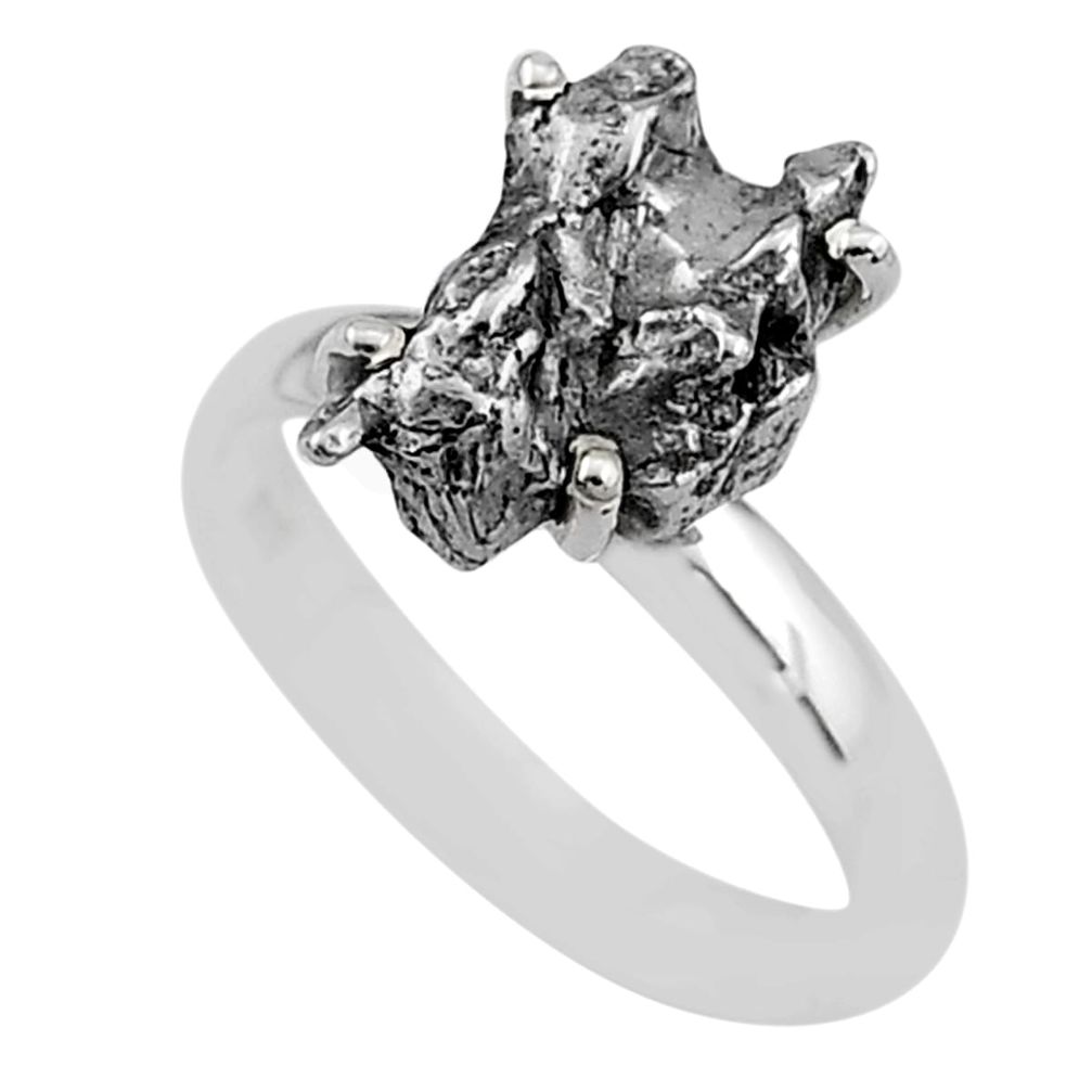 4.80cts natural grey campo del cielo (meteorite) 925 silver ring size 7 t2069