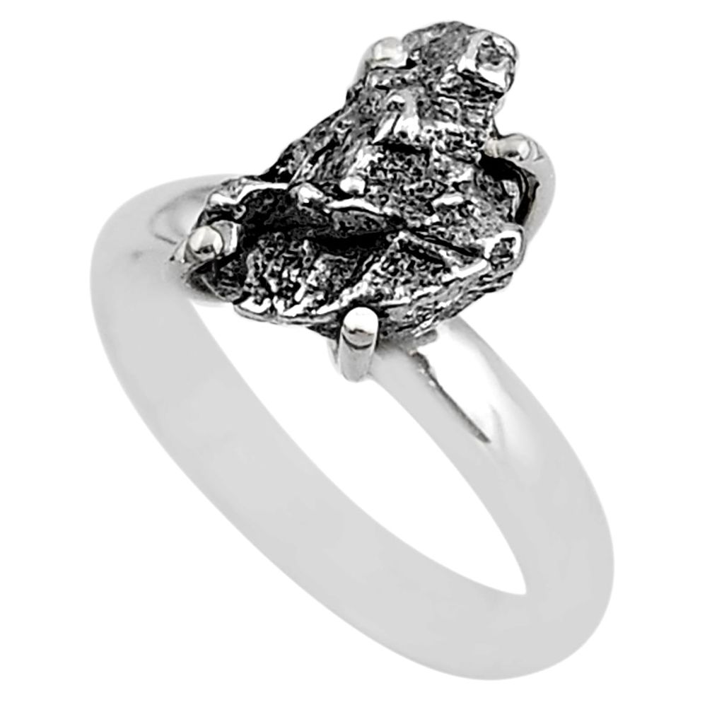 5.81cts natural grey campo del cielo (meteorite) 925 silver ring size 7 t2070