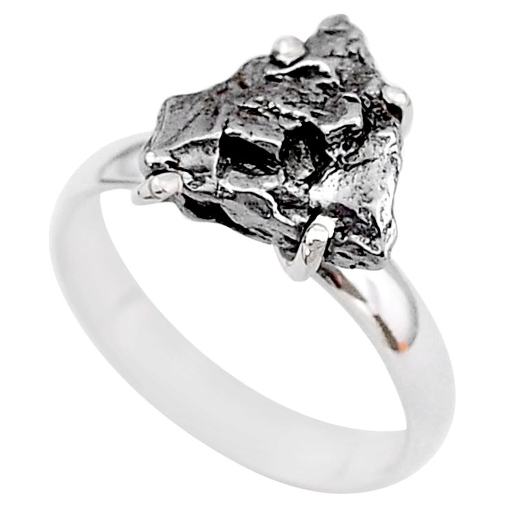 5.23cts natural grey campo del cielo (meteorite) 925 silver ring size 7 t2091
