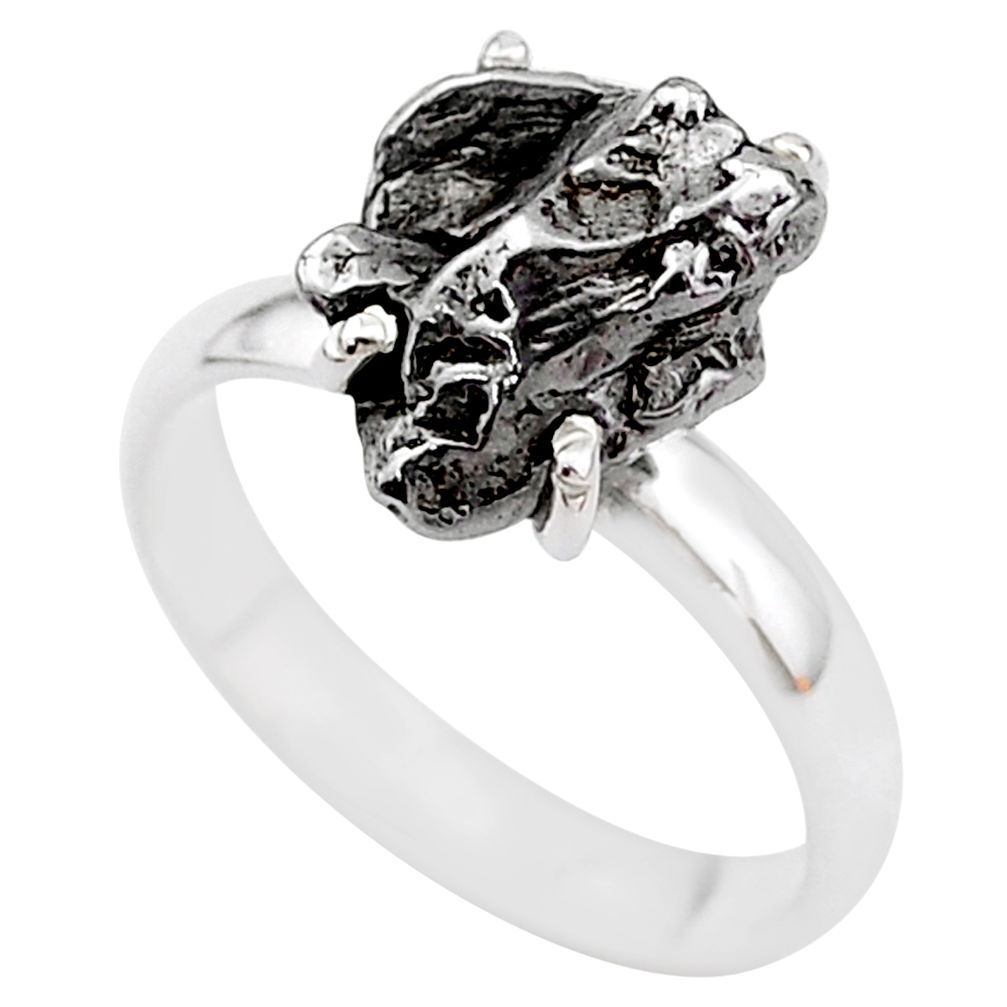 5.81cts natural grey campo del cielo (meteorite) 925 silver ring size 7 t2092