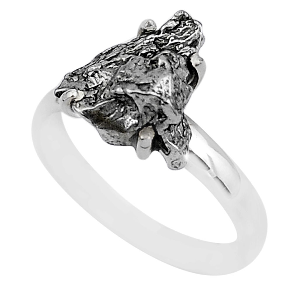 6.70cts natural grey campo del cielo (meteorite) 925 silver ring size 8 t2064