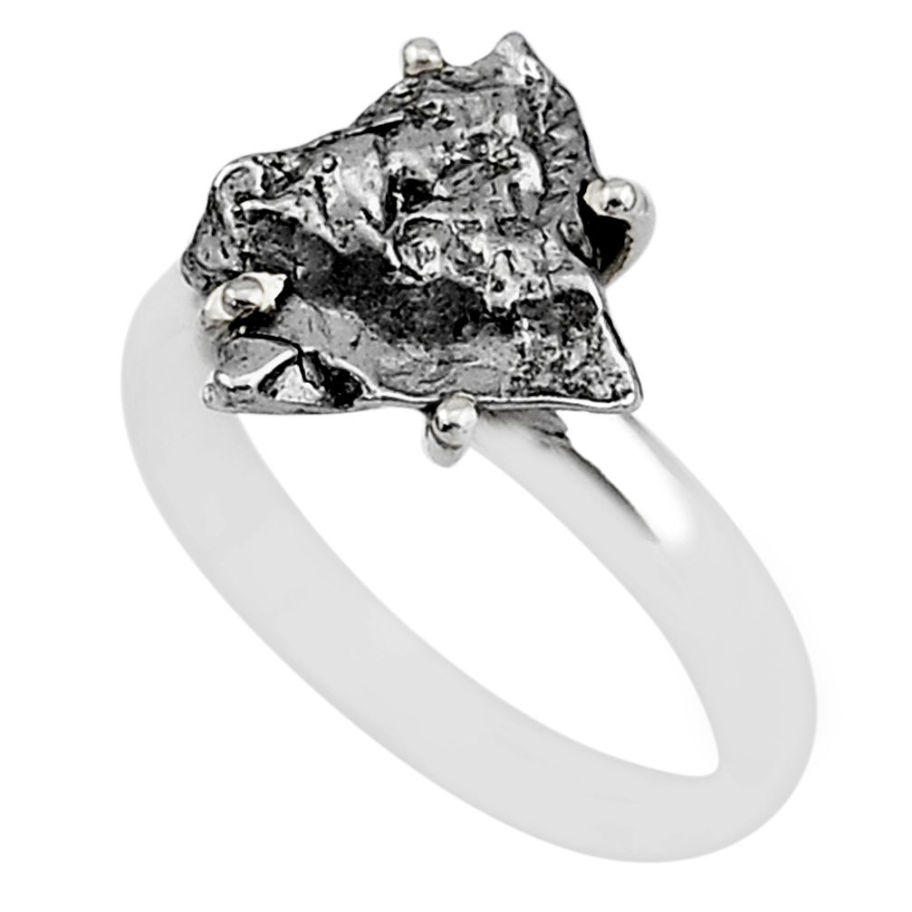 5.80cts natural grey campo del cielo (meteorite) 925 silver ring size 8 t2068