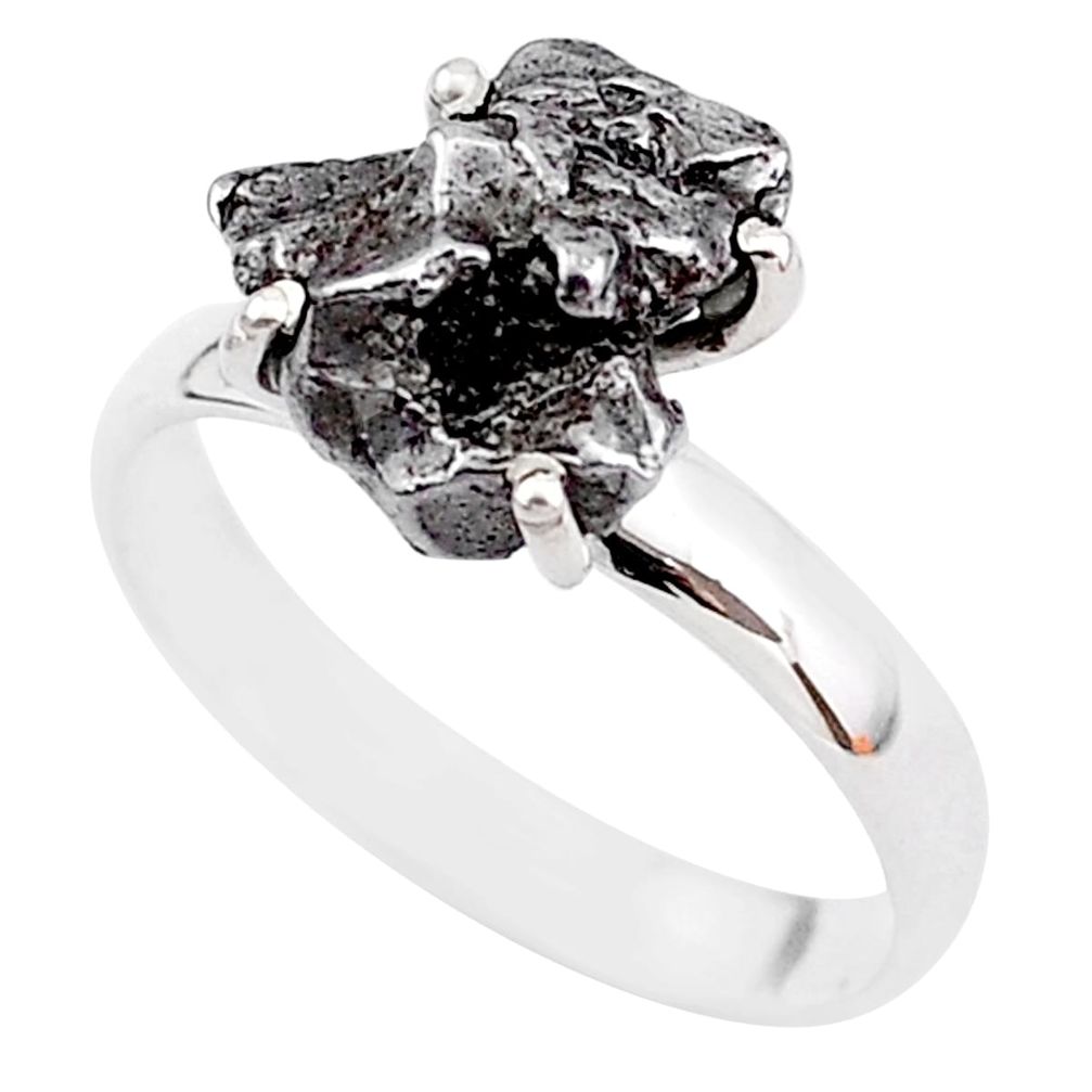 6.72cts natural grey campo del cielo (meteorite) 925 silver ring size 8 t2082