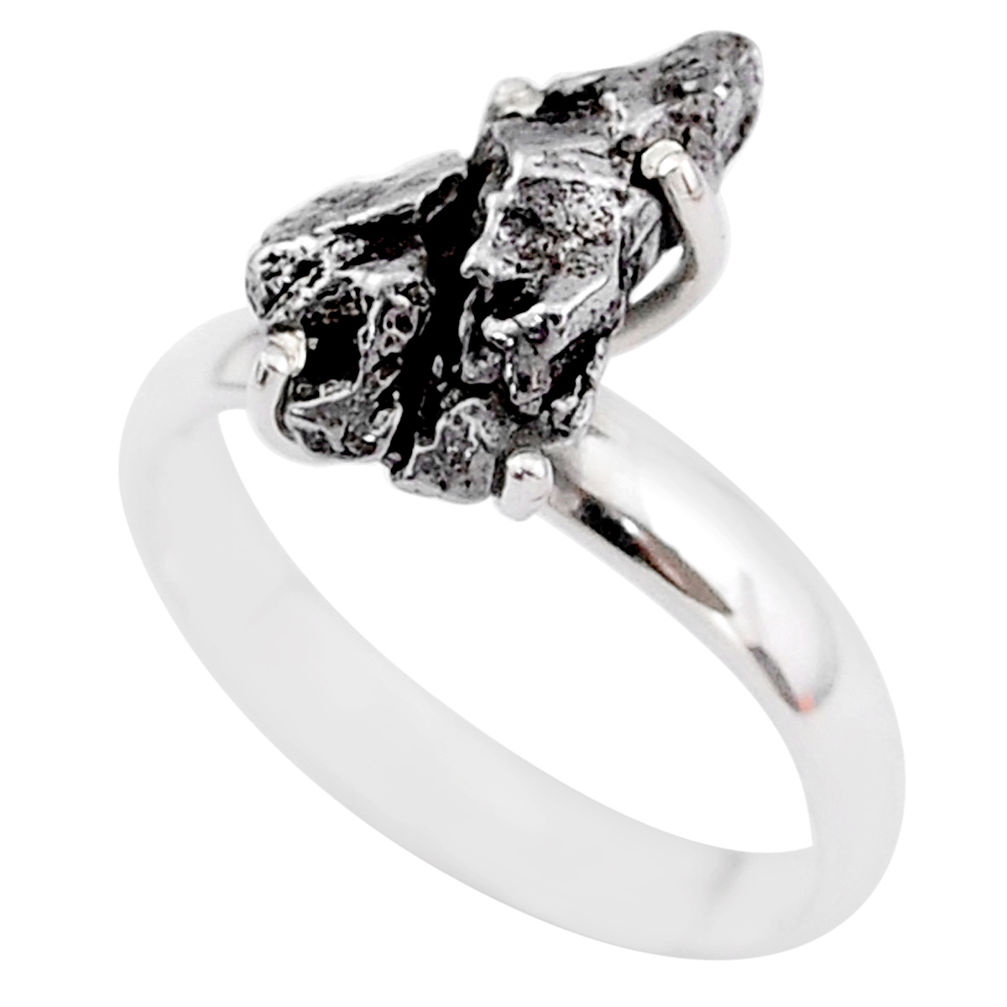 5.54cts natural grey campo del cielo (meteorite) 925 silver ring size 8 t2090