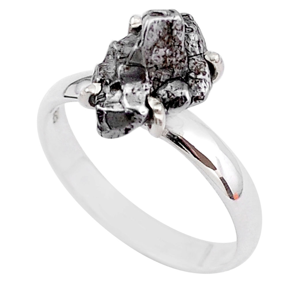 5.38cts natural grey campo del cielo (meteorite) 925 silver ring size 9 t2083