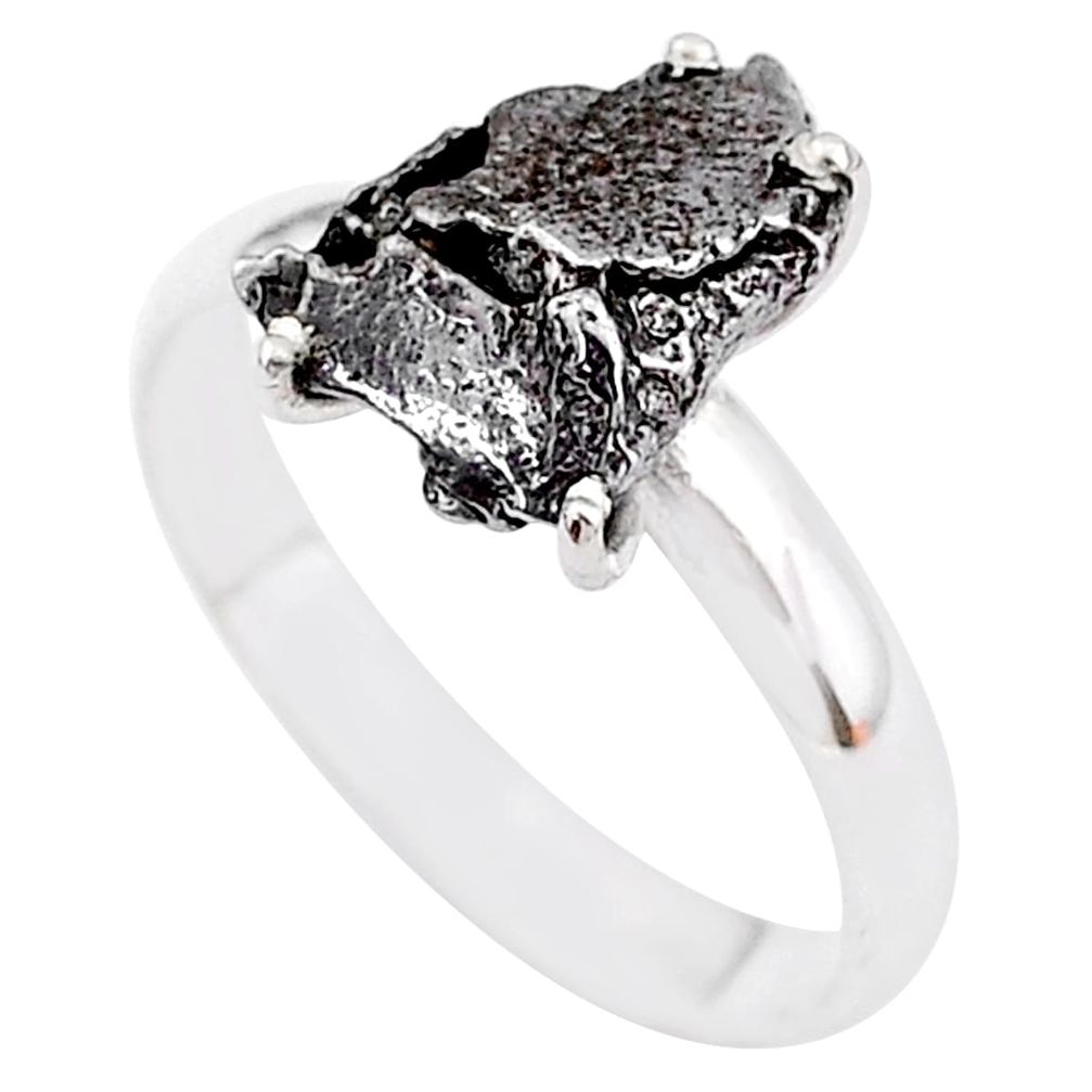 5.23cts natural grey campo del cielo (meteorite) 925 silver ring size 9 t2088
