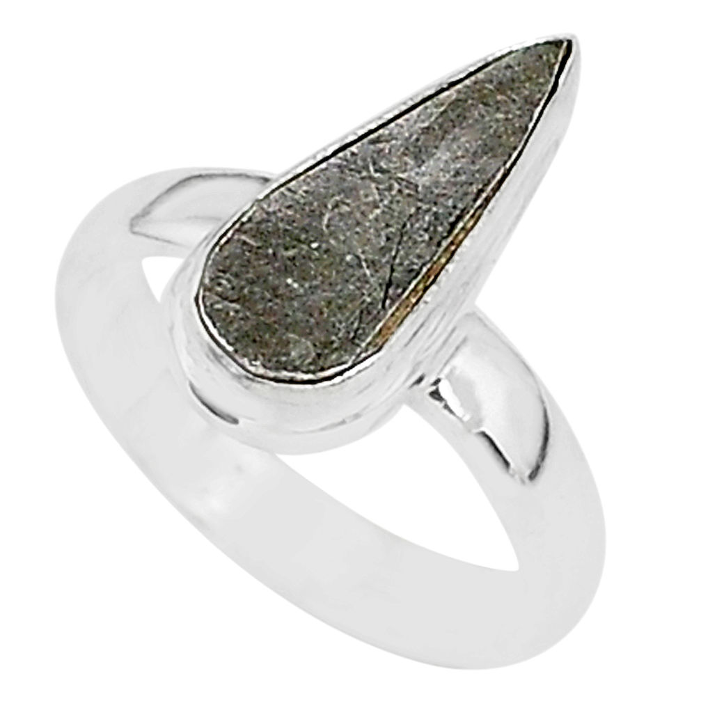 4.34cts natural grey meteorite gibeon 925 silver solitaire ring size 5.5 r95386