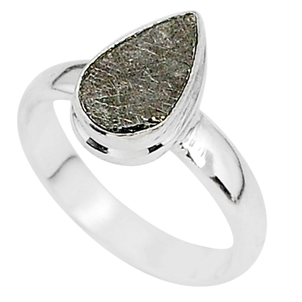 3.70cts natural grey meteorite gibeon 925 silver solitaire ring size 6.5 r95397