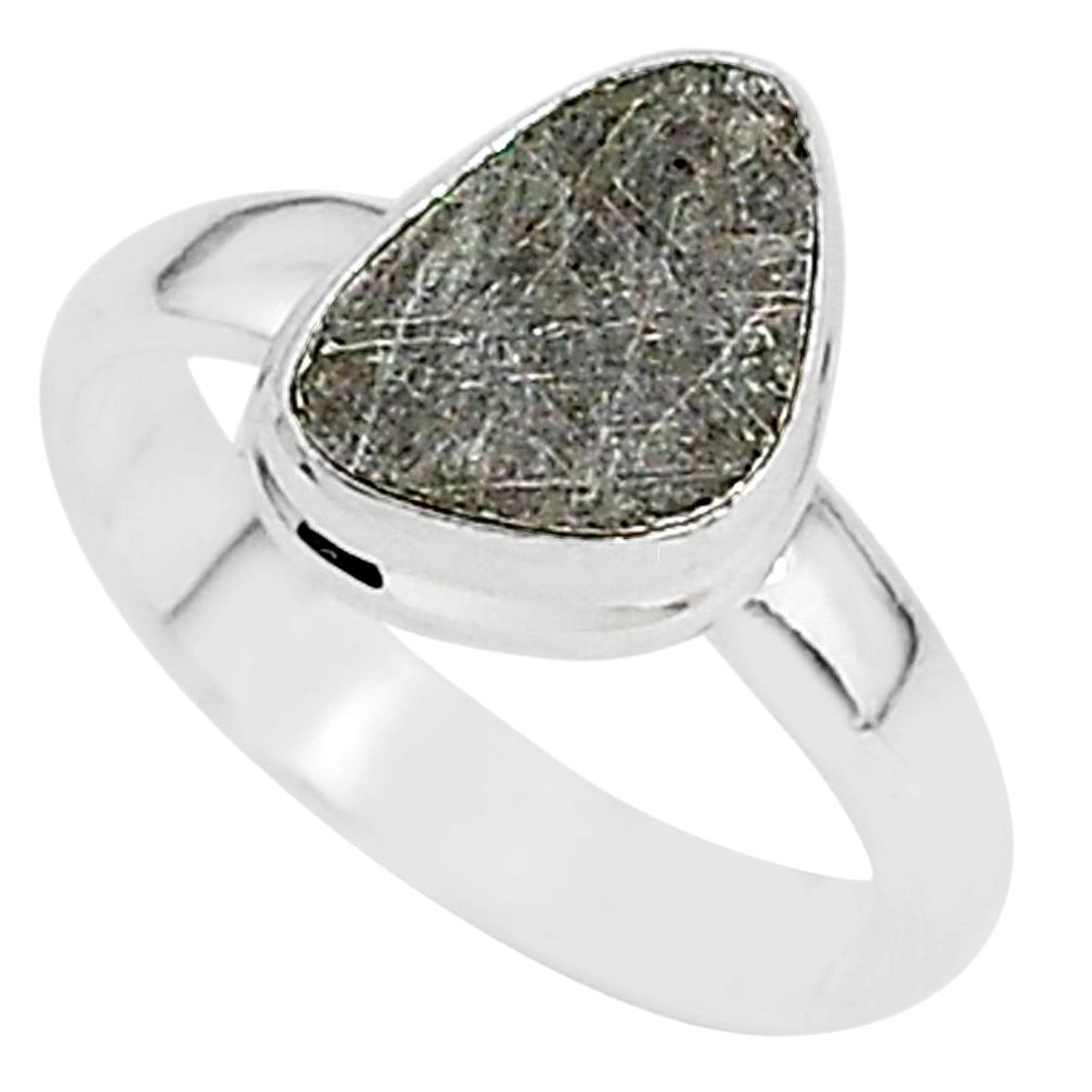 4.16cts natural grey meteorite gibeon 925 silver solitaire ring size 6.5 r95399