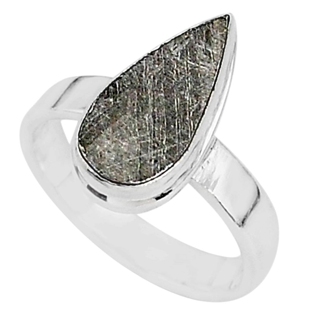 4.37cts natural grey meteorite gibeon 925 silver solitaire ring size 6.5 r95400