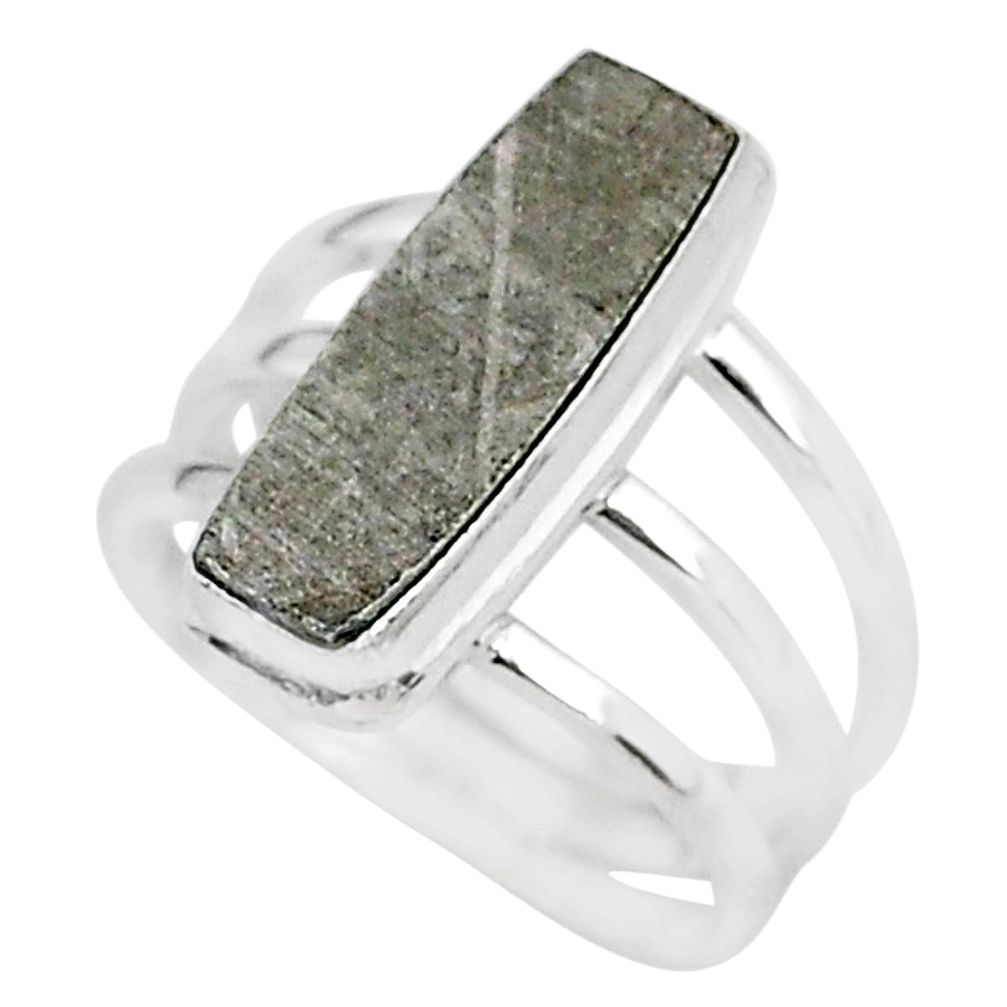 6.70cts natural grey meteorite gibeon 925 silver solitaire ring size 7.5 r95422