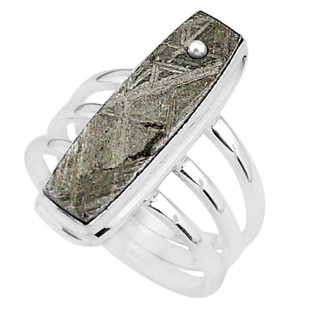 8.18cts natural grey meteorite gibeon 925 silver solitaire ring size 7.5 r95423