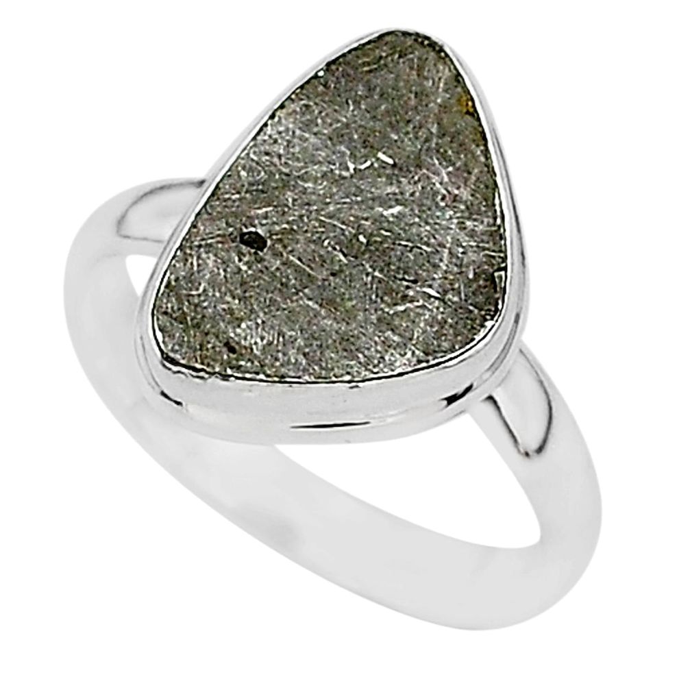 6.74cts natural grey meteorite gibeon 925 silver solitaire ring size 10 r95440