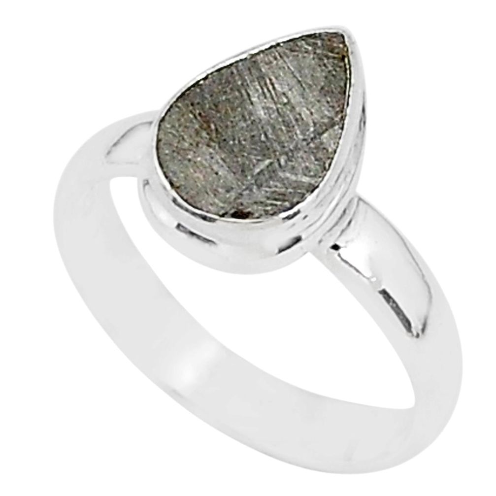 3.86cts natural grey meteorite gibeon 925 silver solitaire ring size 6 r95394