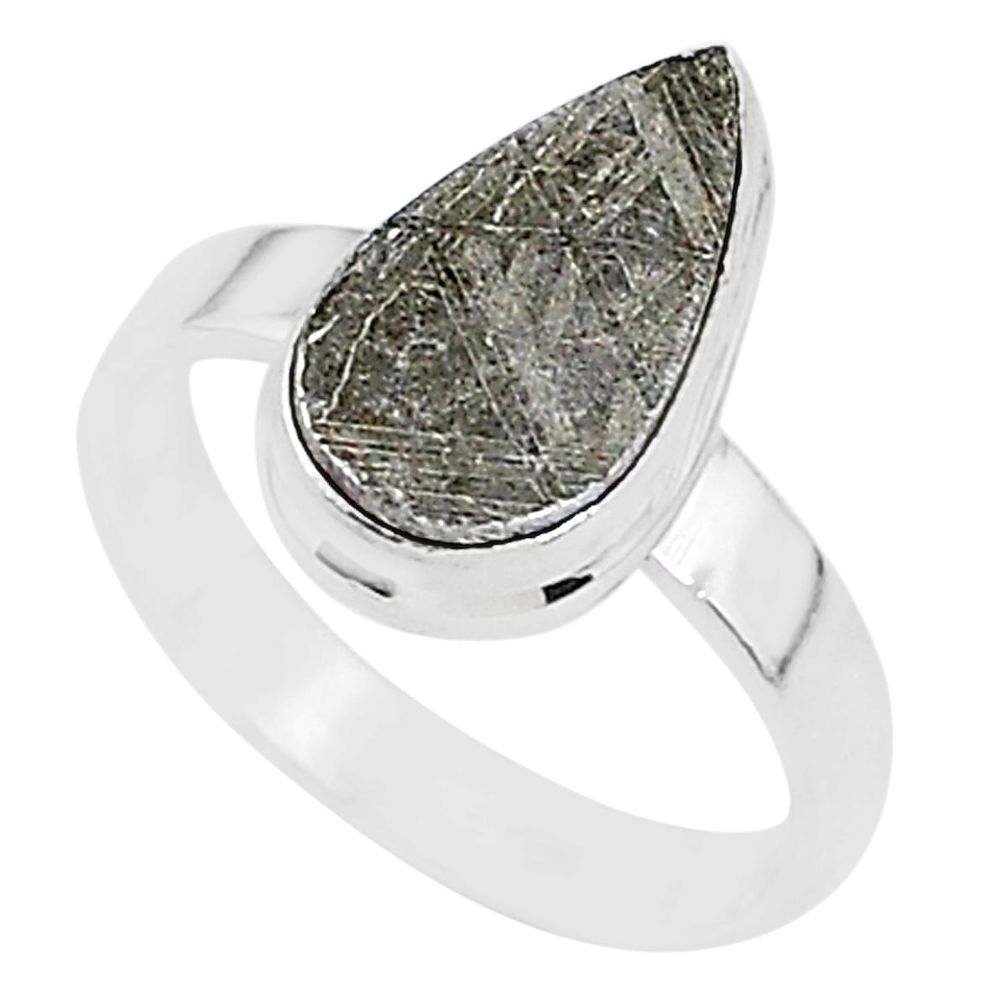 6.48cts natural grey meteorite gibeon 925 silver solitaire ring size 7 r95382