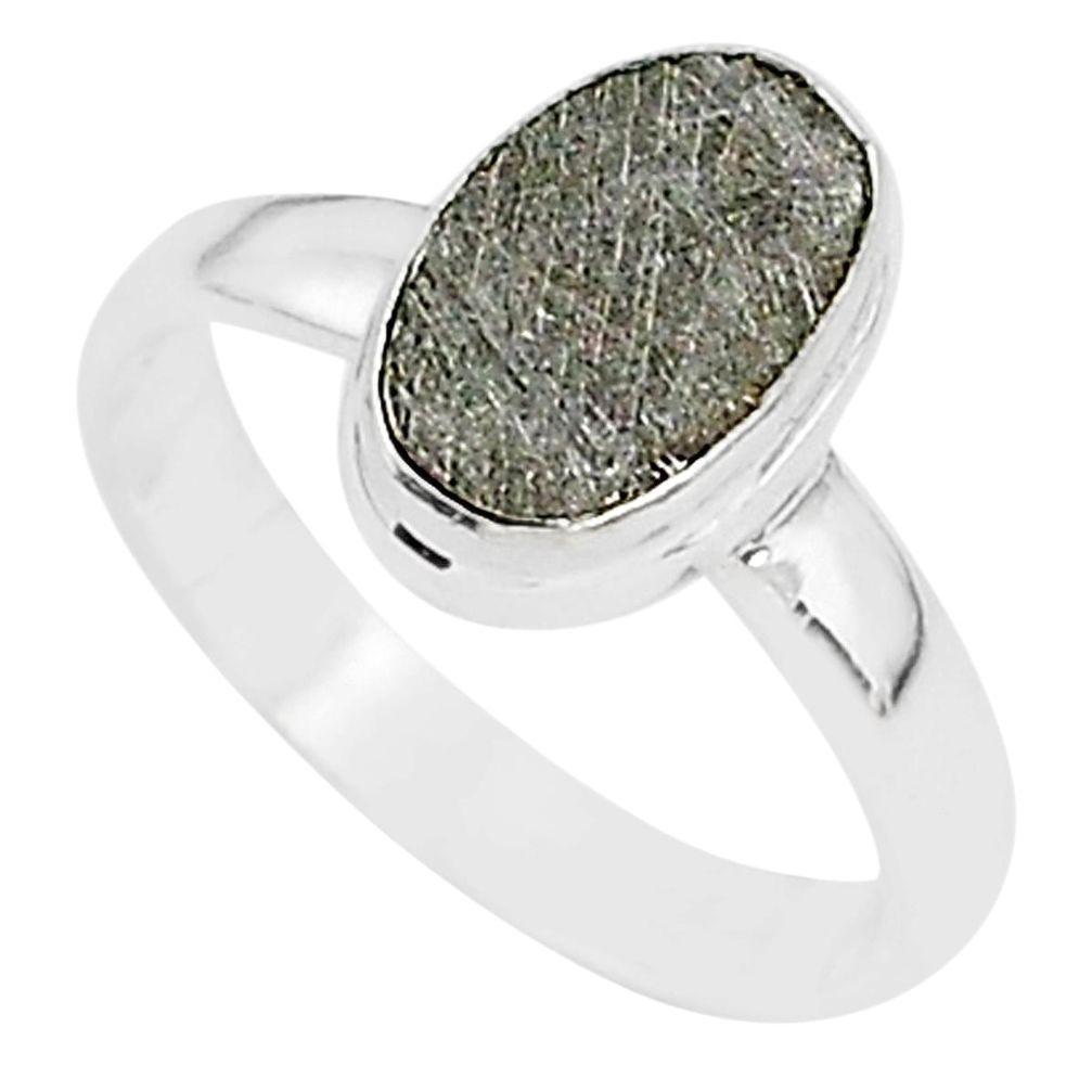 4.13cts natural grey meteorite gibeon 925 silver solitaire ring size 7 r95383