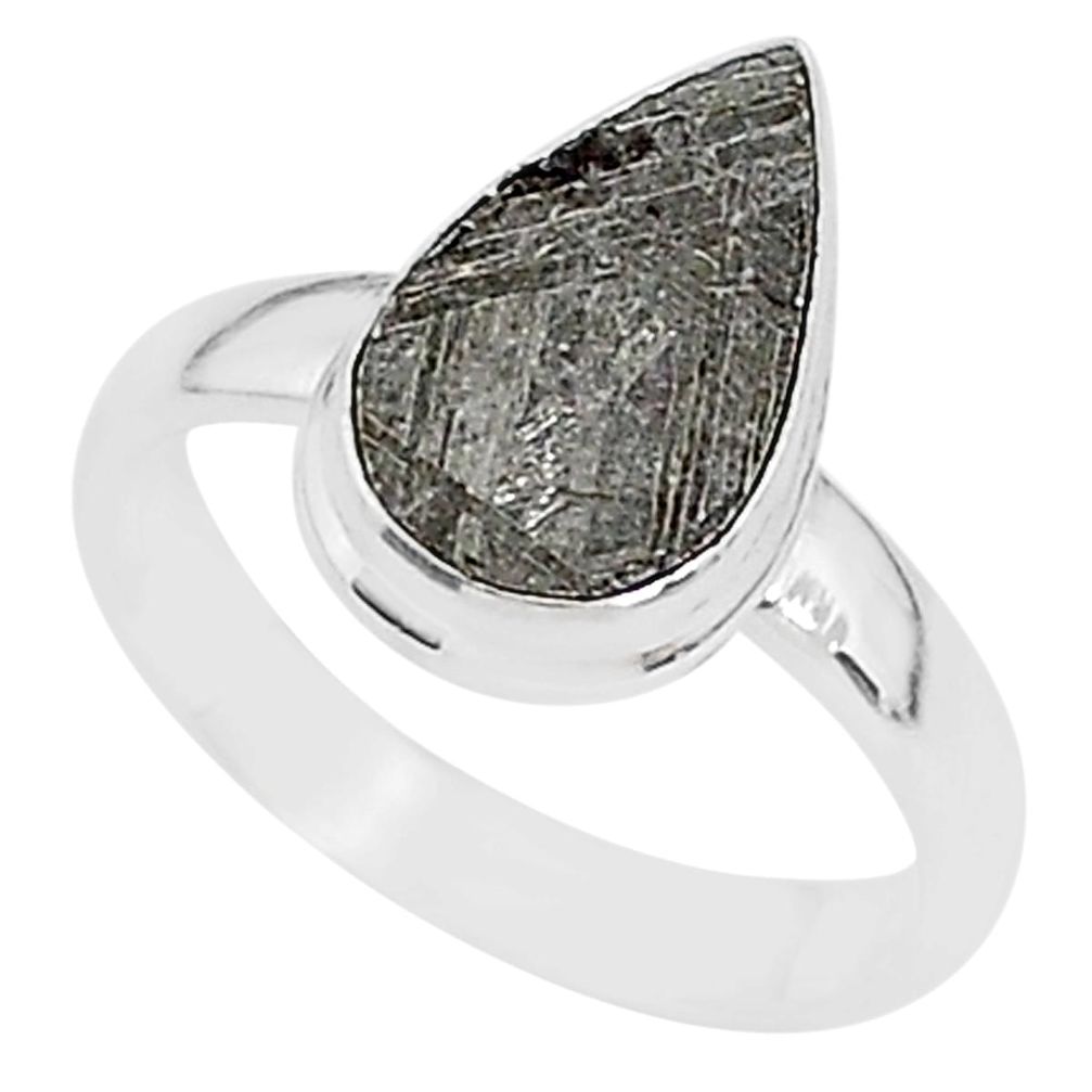 5.11cts natural grey meteorite gibeon 925 silver solitaire ring size 7 r95388