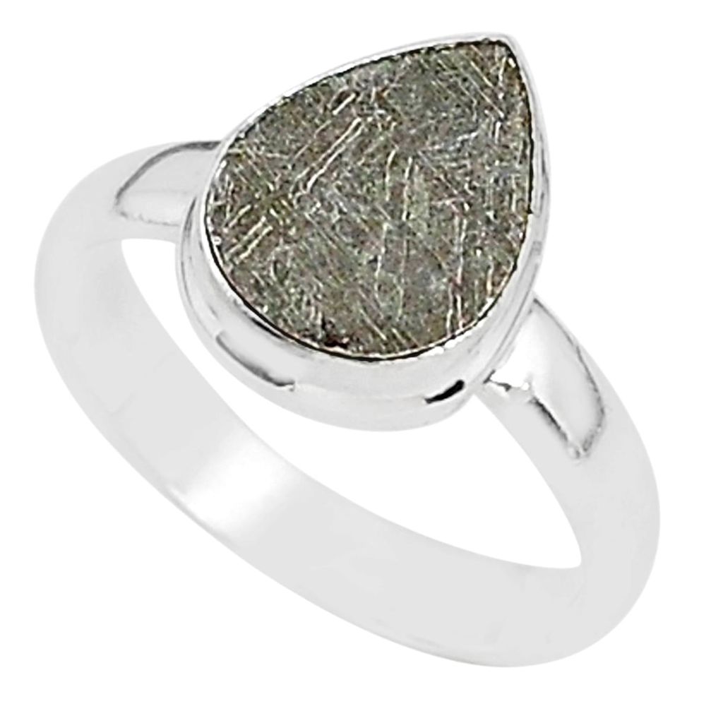 4.22cts natural grey meteorite gibeon 925 silver solitaire ring size 7 r95393