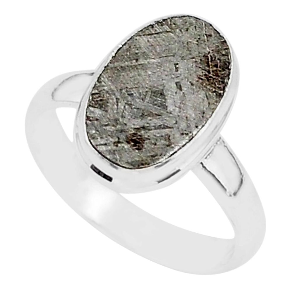 5.00cts natural grey meteorite gibeon 925 silver solitaire ring size 7 r95403