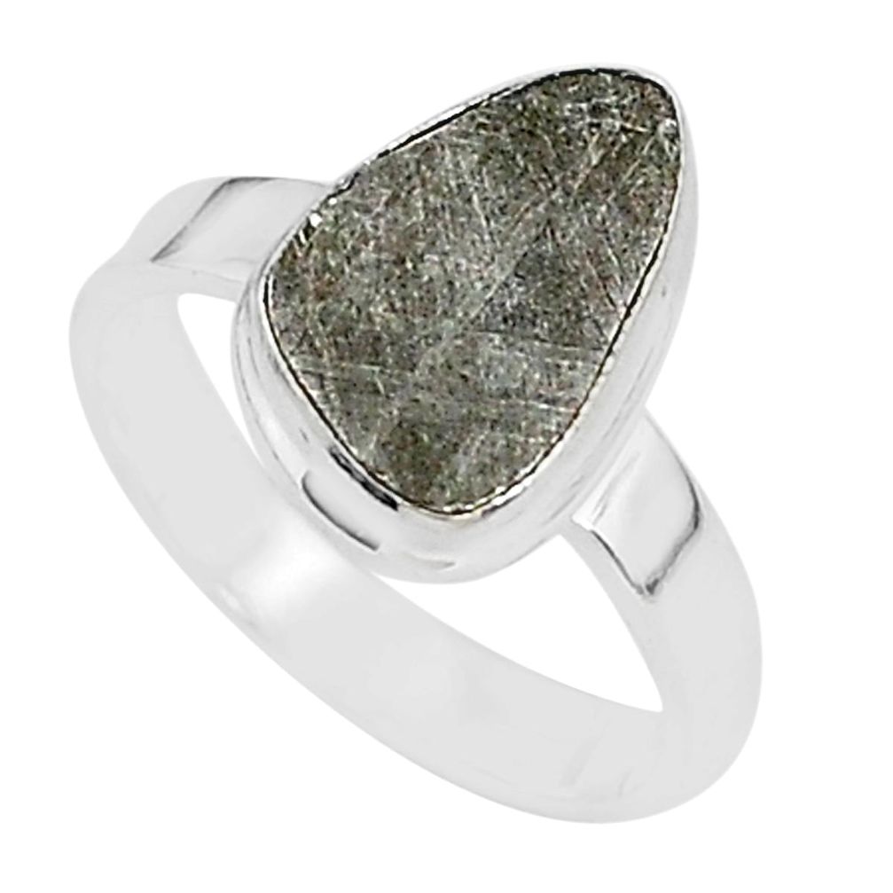 4.76cts natural grey meteorite gibeon 925 silver solitaire ring size 7 r95420