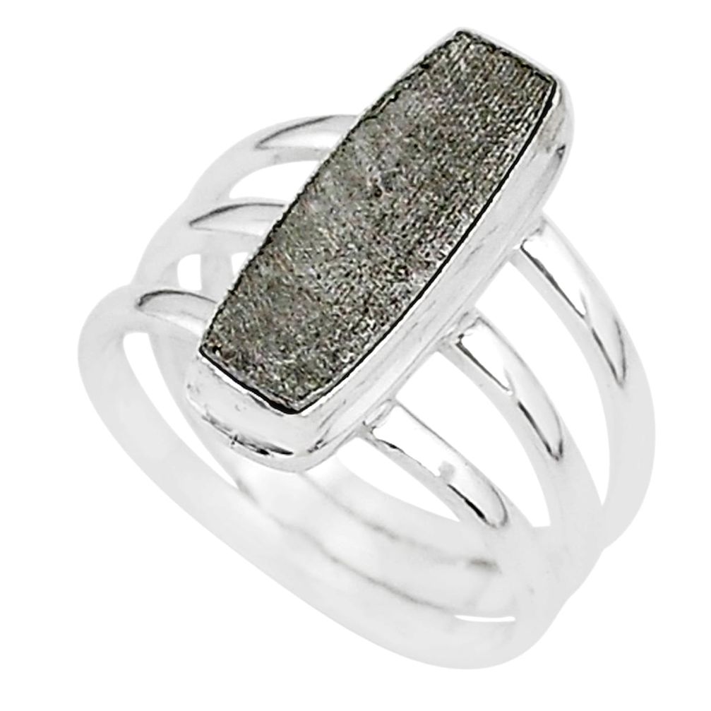 5.85cts natural grey meteorite gibeon 925 silver solitaire ring size 7 r95433