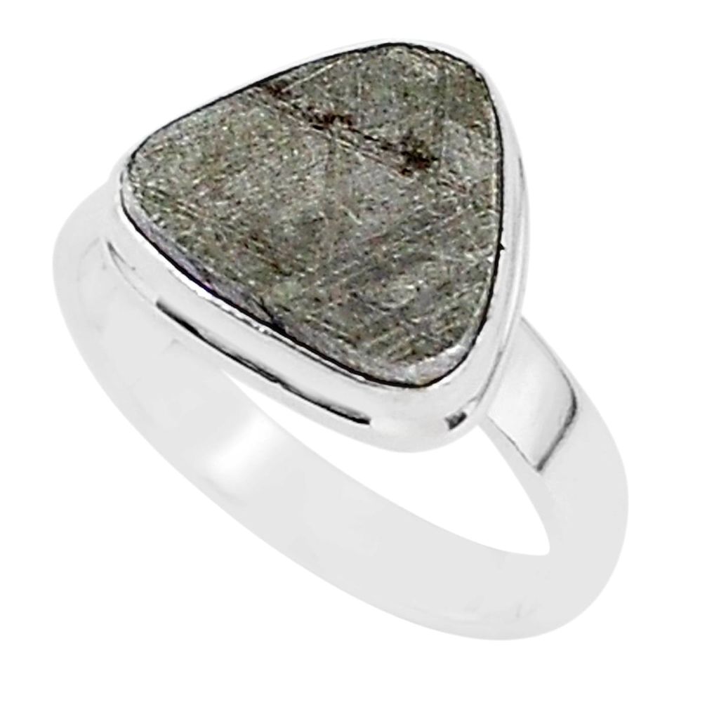 5.86cts natural grey meteorite gibeon 925 silver solitaire ring size 8 r95419