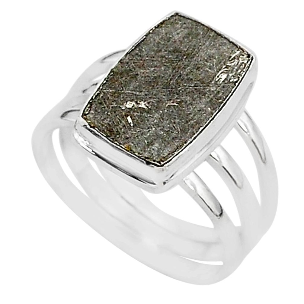 6.35cts natural grey meteorite gibeon 925 silver solitaire ring size 8 r95427