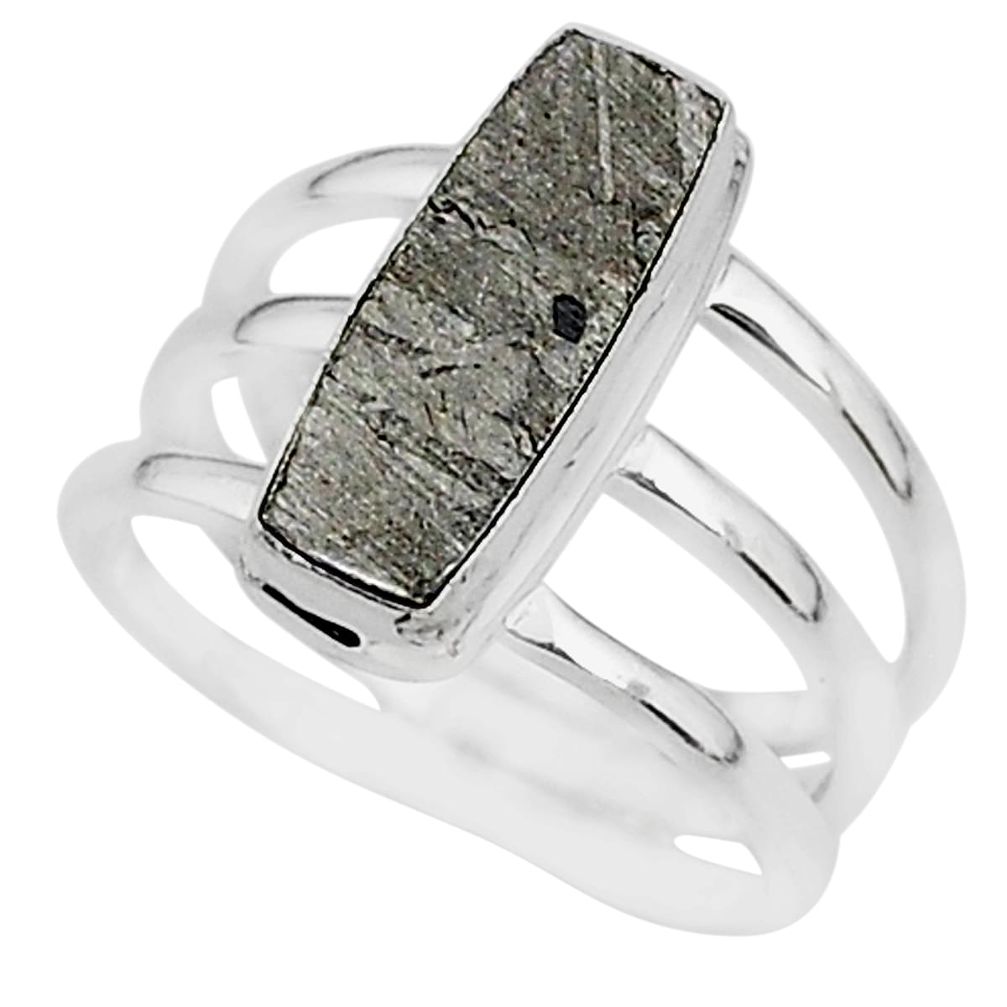 6.02cts natural grey meteorite gibeon 925 silver solitaire ring size 8 r95432