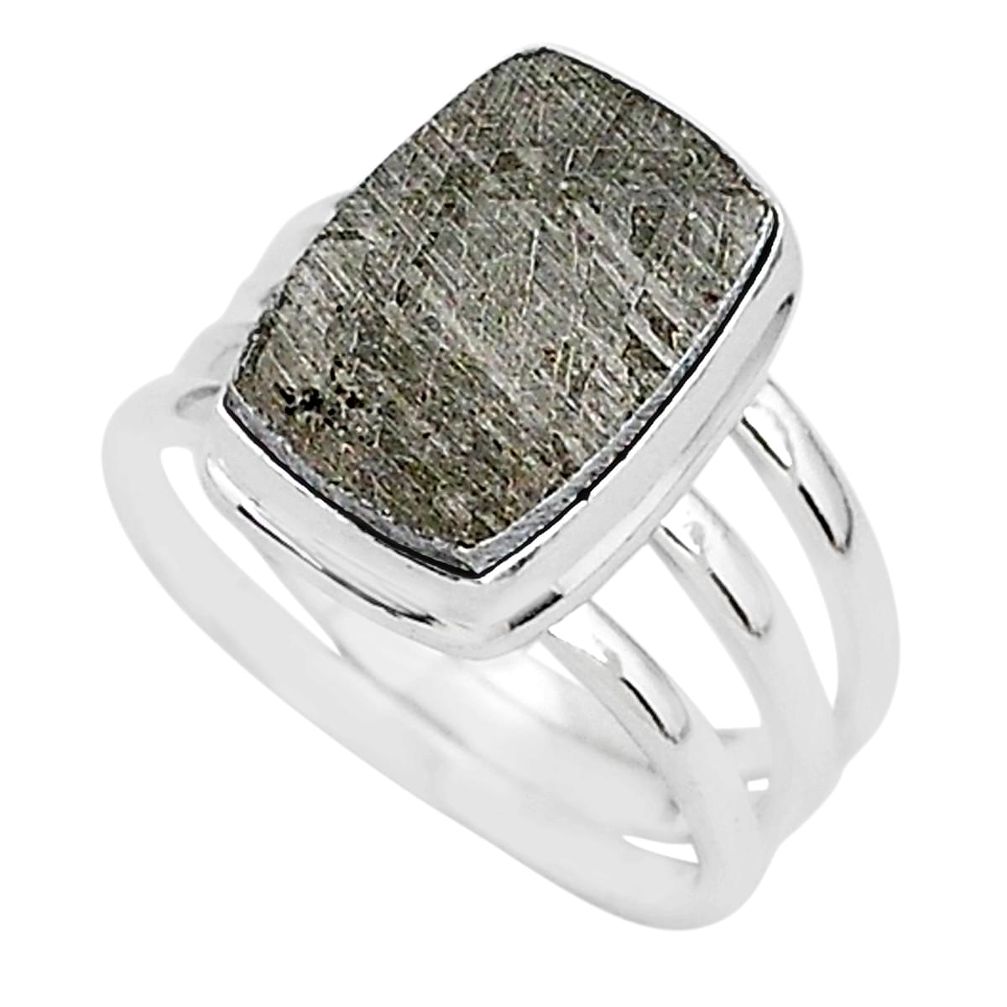 8.02cts natural grey meteorite gibeon 925 silver solitaire ring size 8 r95434