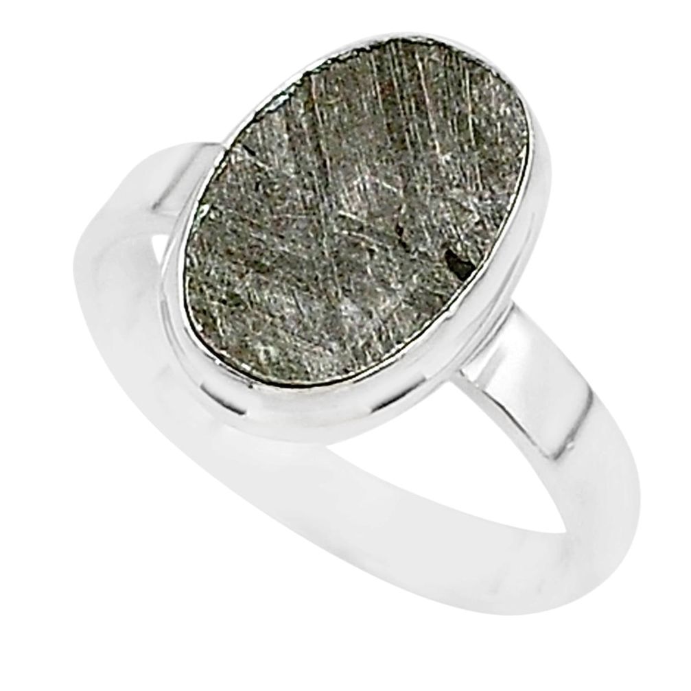 5.43cts natural grey meteorite gibeon 925 silver solitaire ring size 8 r95436