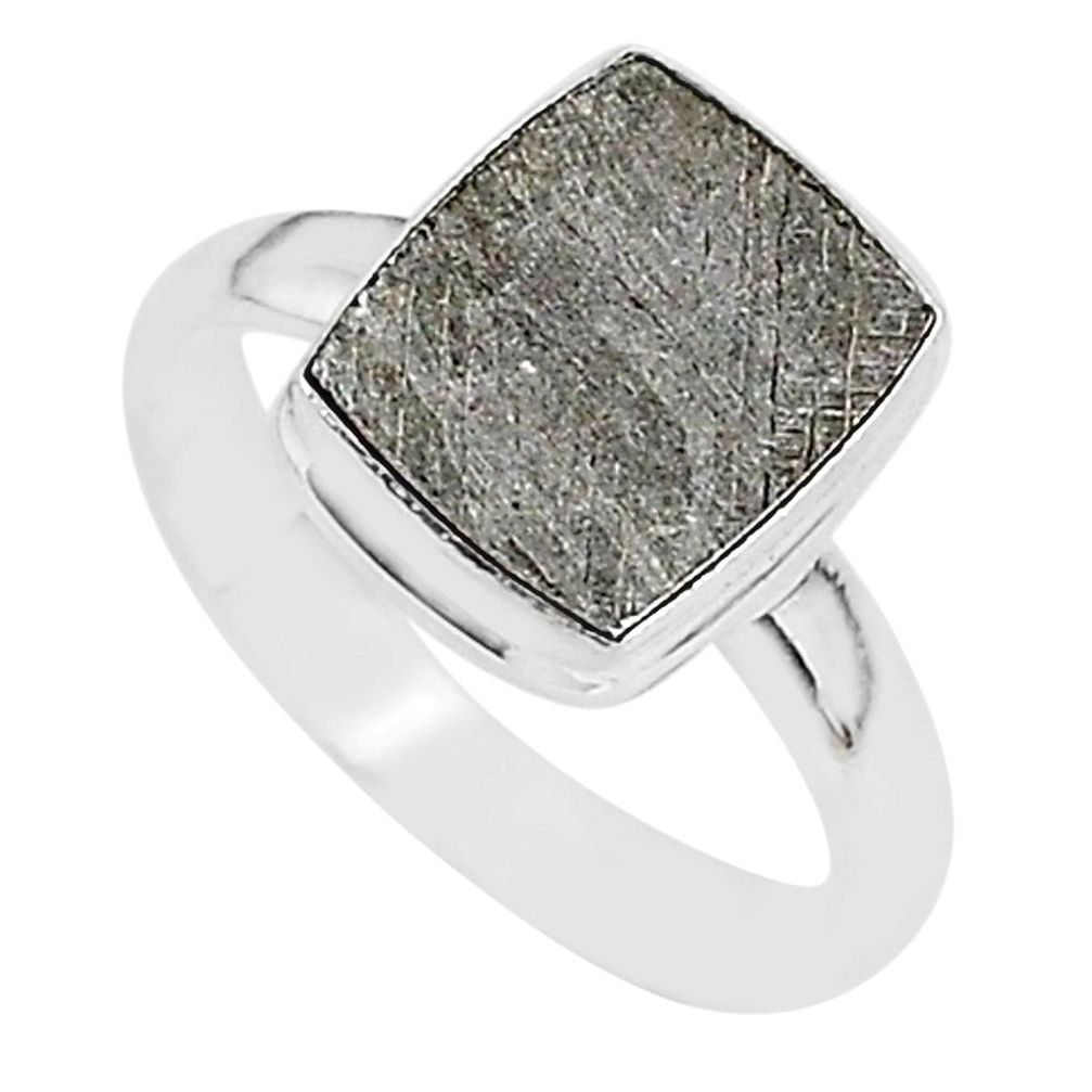 4.73cts natural grey meteorite gibeon 925 silver solitaire ring size 9 r95413