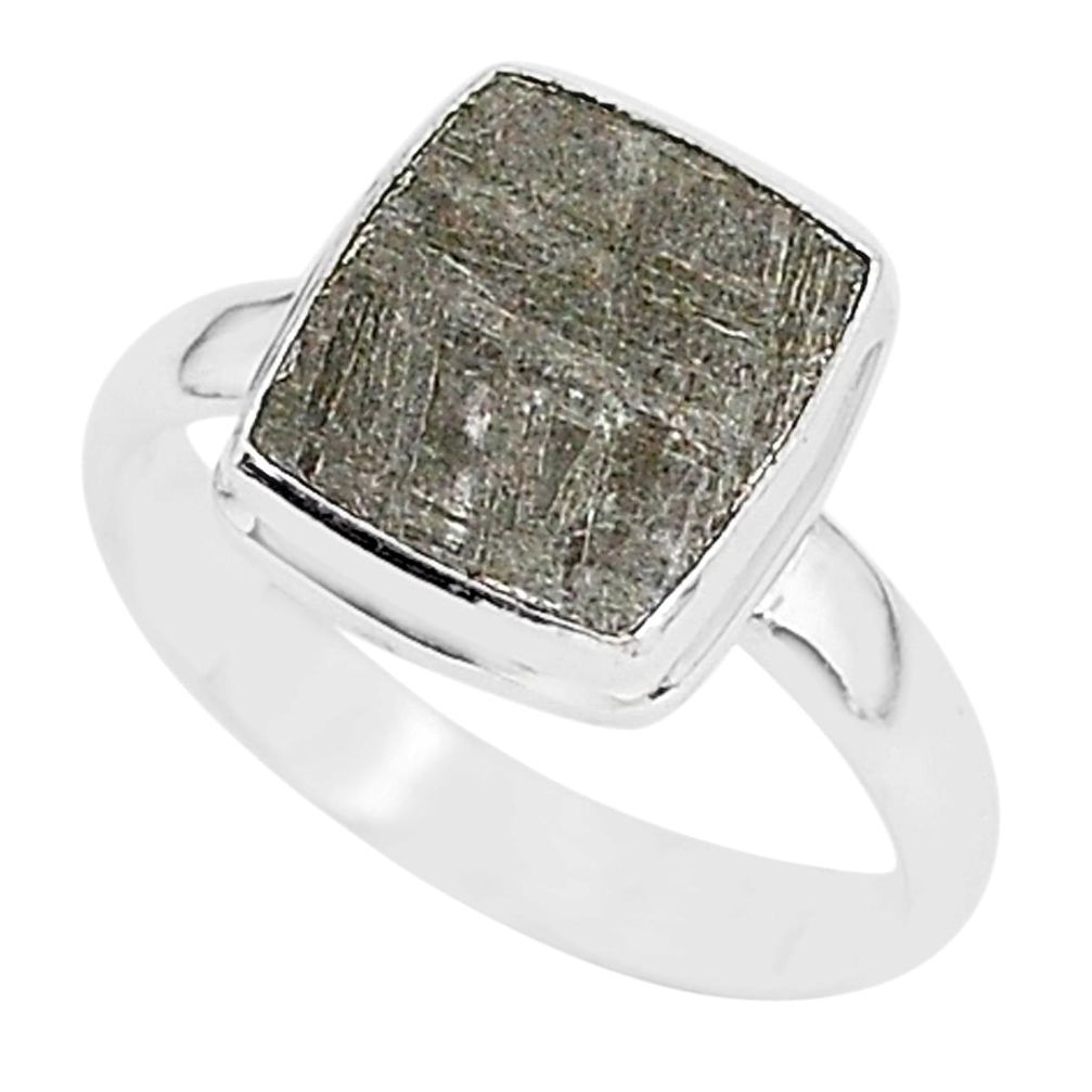 4.70cts natural grey meteorite gibeon 925 silver solitaire ring size 9 r95416