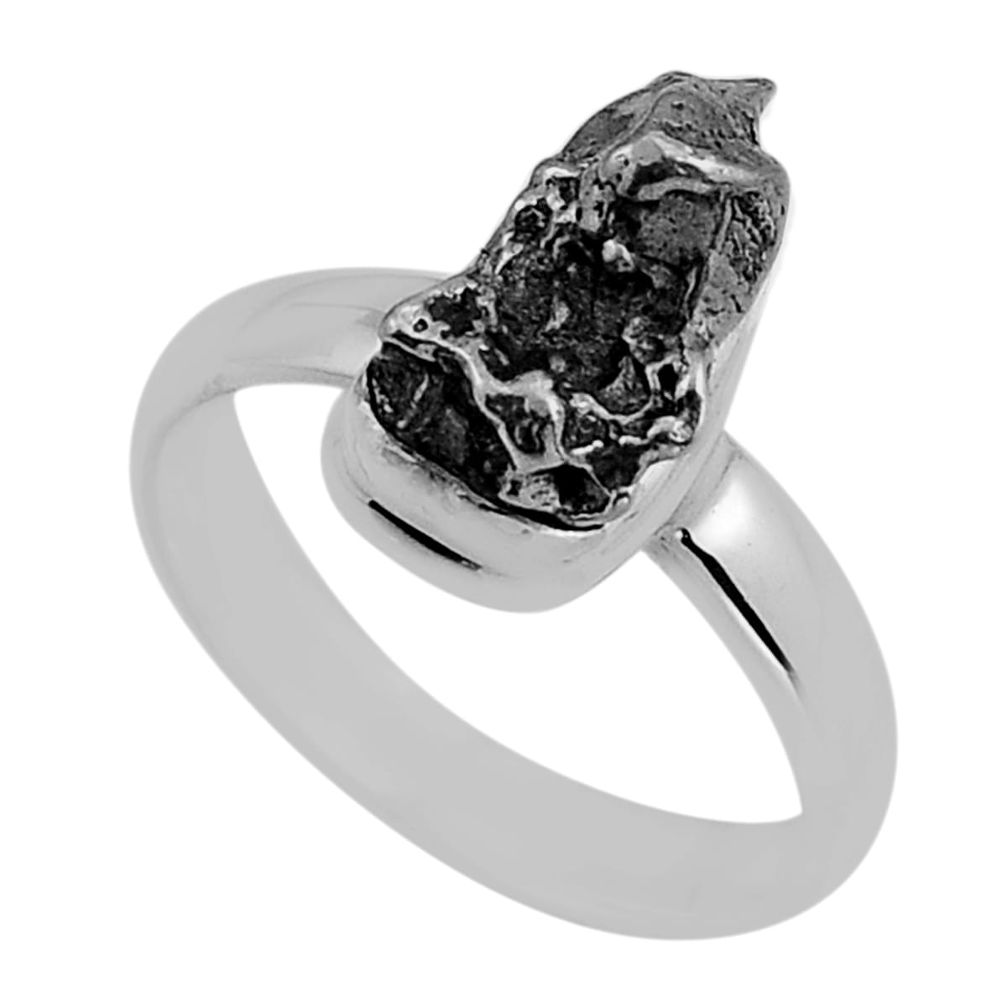 7.36cts natural grey meteorite gibeon 925 sterling silver ring size 6.5 y85033