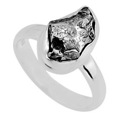 6.51cts natural grey meteorite gibeon 925 sterling silver ring size 6.5 y85036